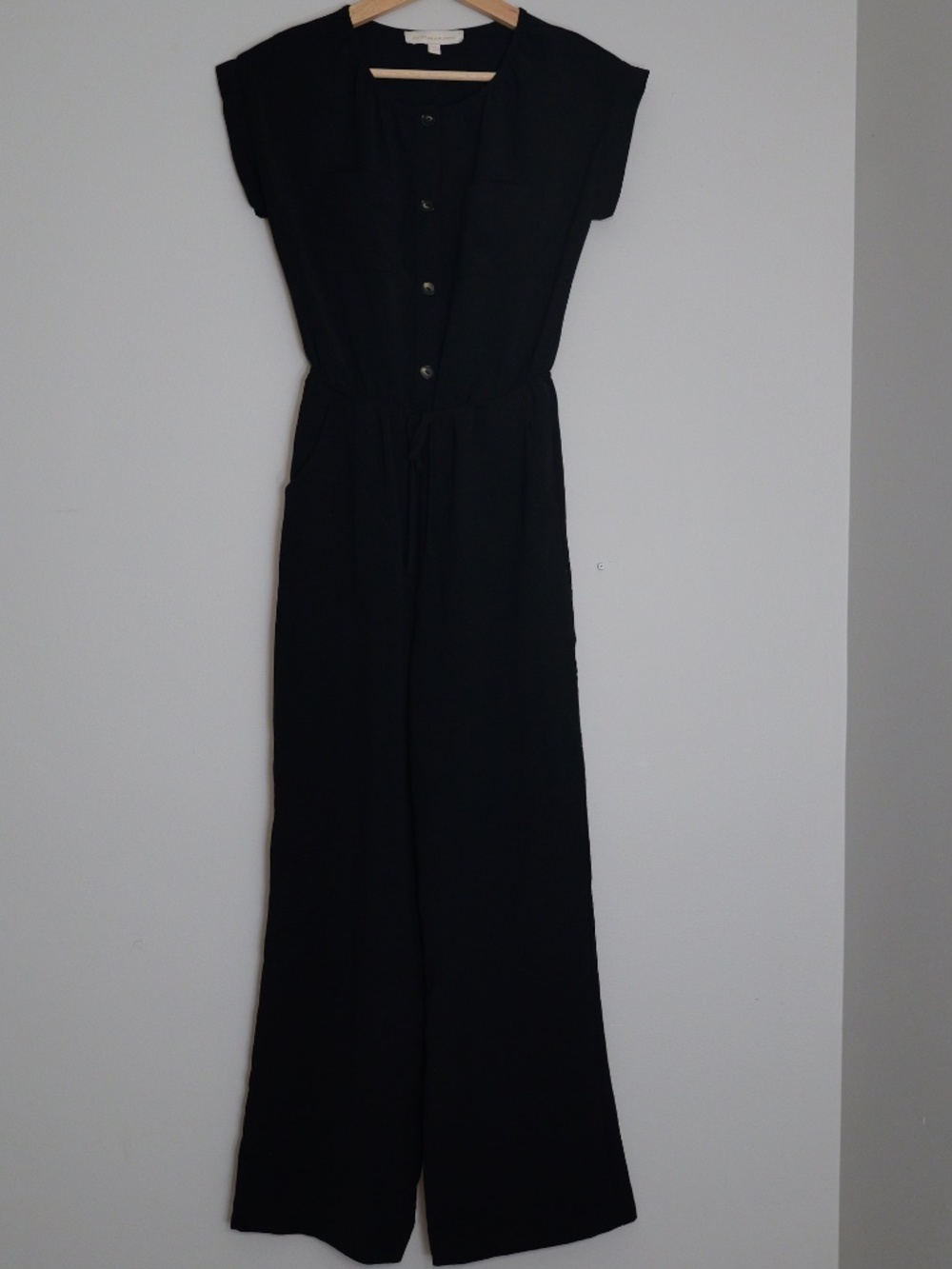 Monteau Los Angeles Black Wide Leg Jumpsuit Drawstring Waist - Size XS